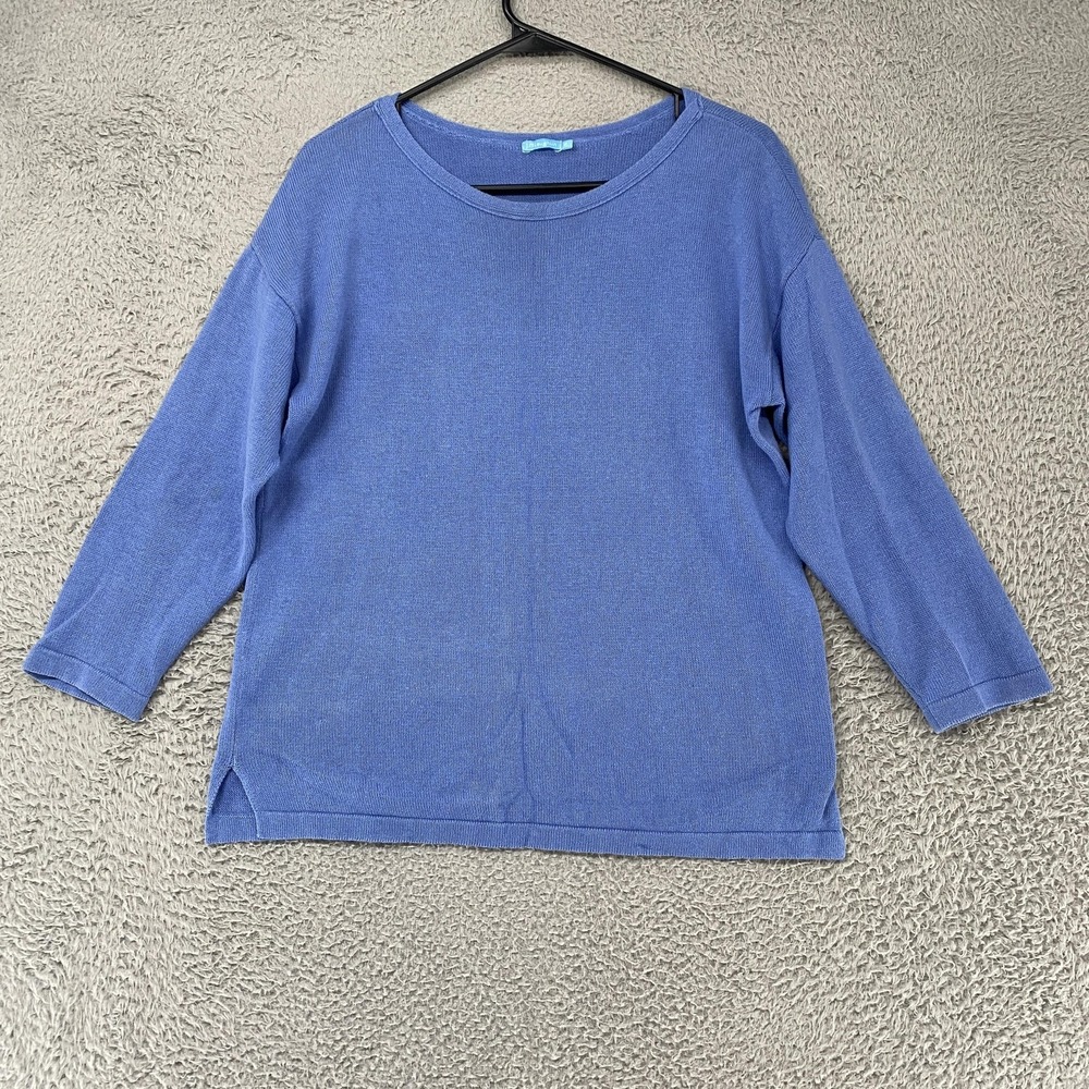 J McLaughlin Sweater Womens Medium Linen Cotton 3/4 Sleeve Blue Coastal